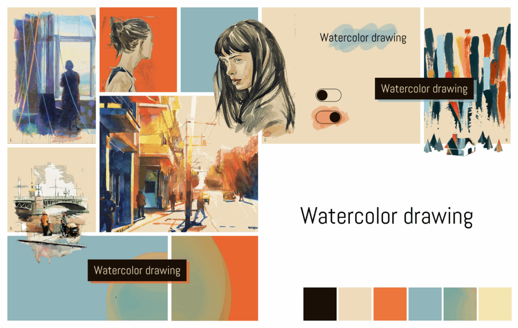 Moodboard "Watercolor drawing"
